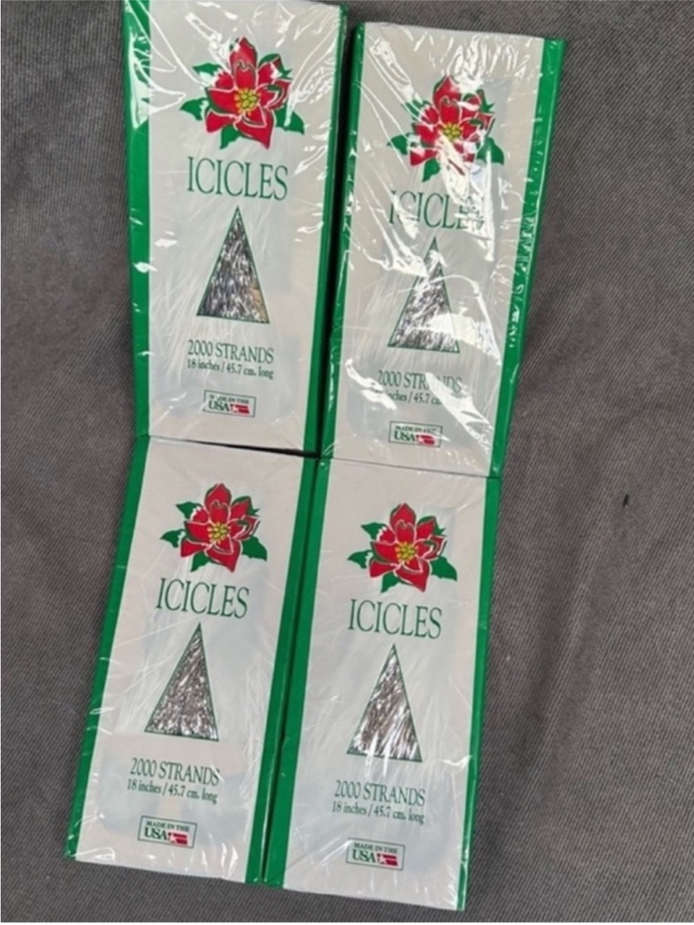 Vintage Christmas silver icicles tinsel 4 packs USA made